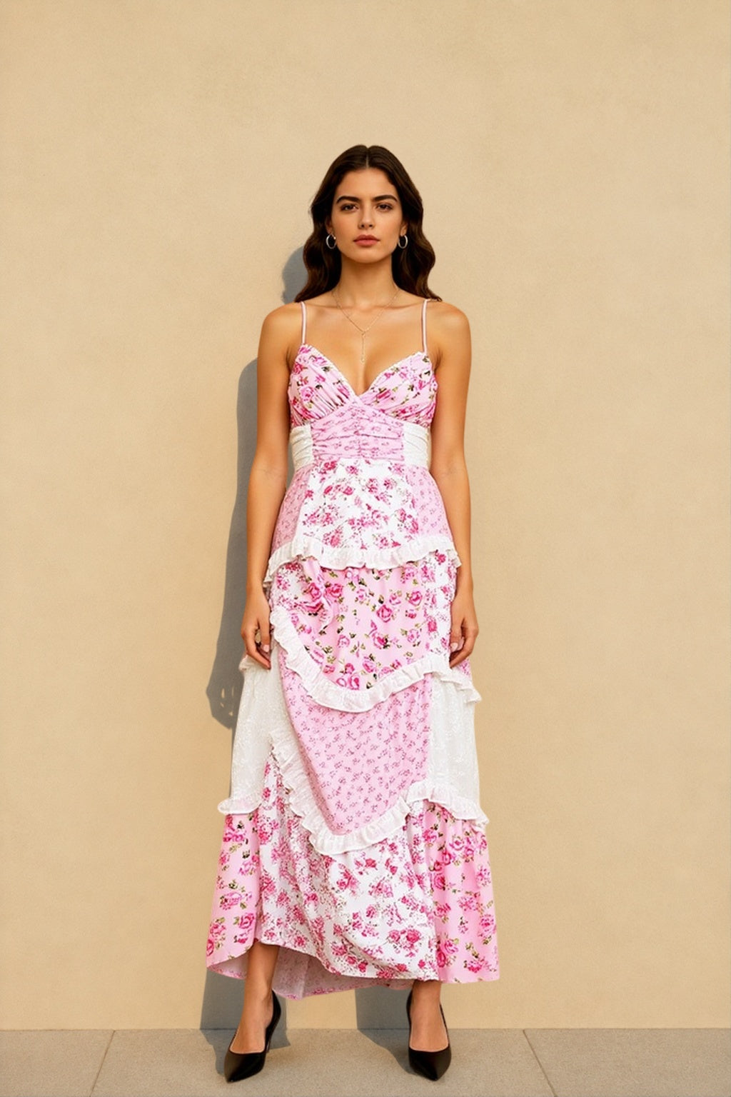 Boho Tie Shoulder Patchwork Floral Dress