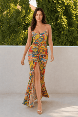 Colorful Halter Split Maxi Dress