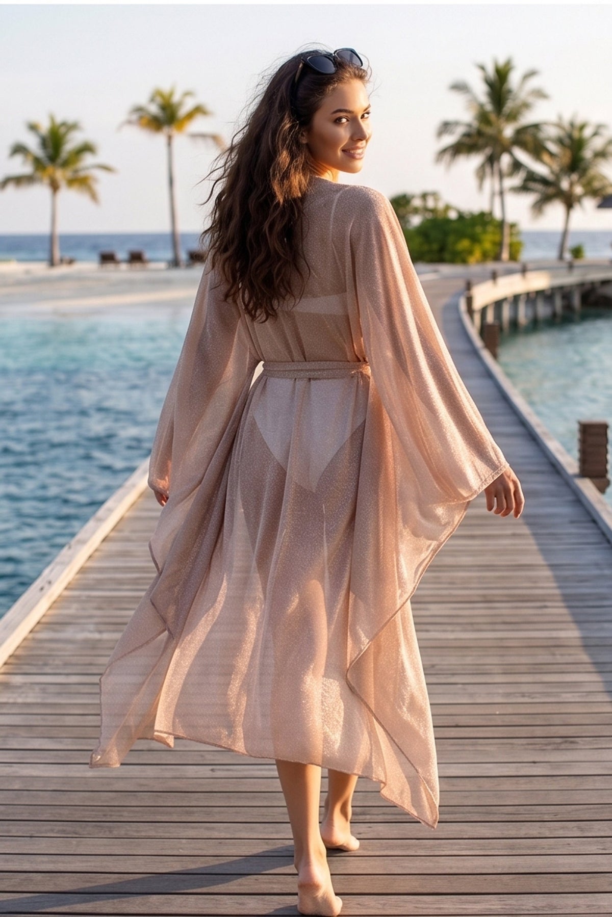 Stretch Mesh Long Beach Cover Up