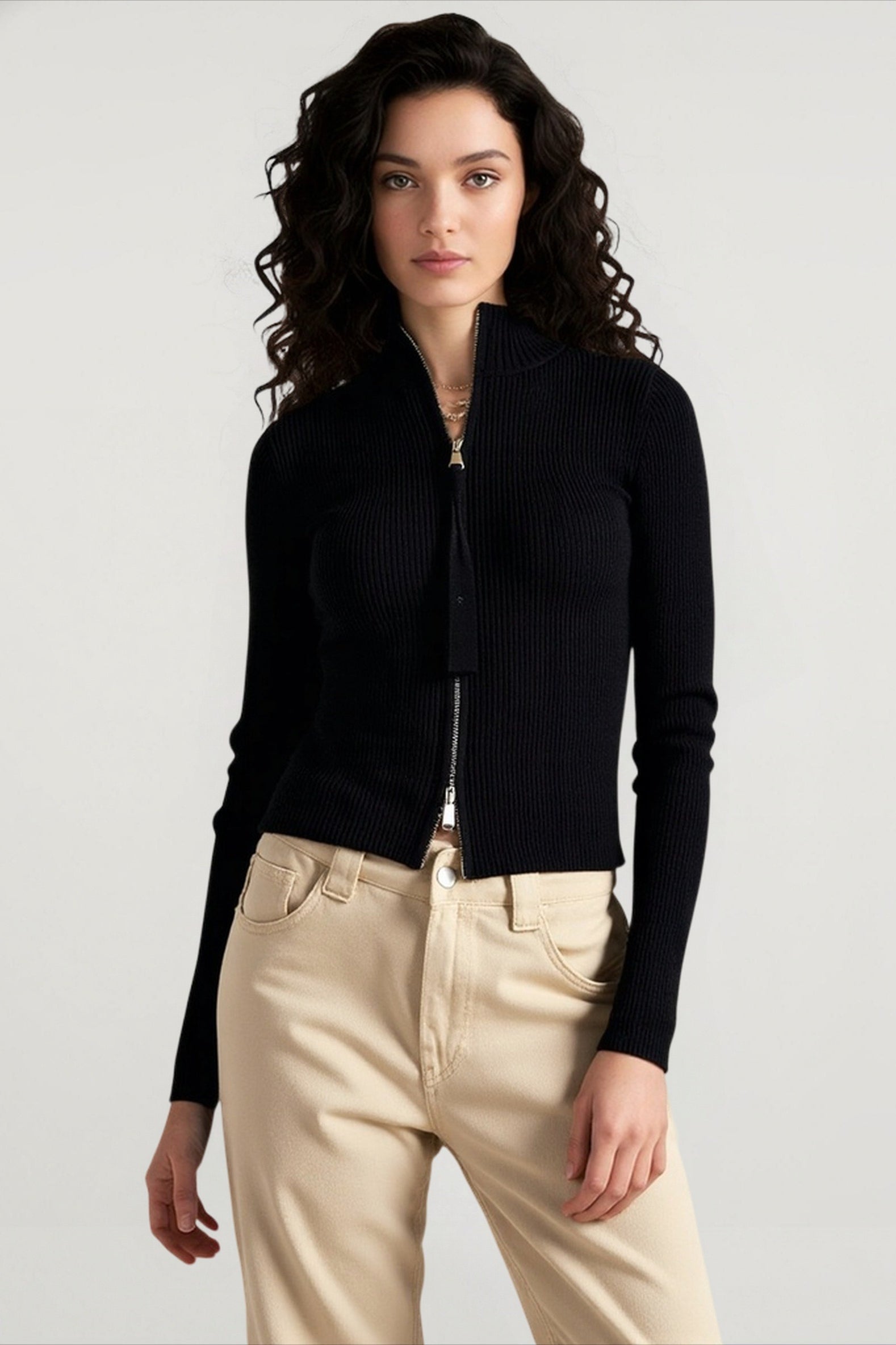 Stand Collar Slim Fit Dual Zip Cardigan