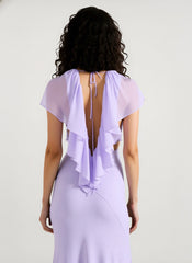 Simple Deep V Ruffle Solid Elegant Maxi Dress