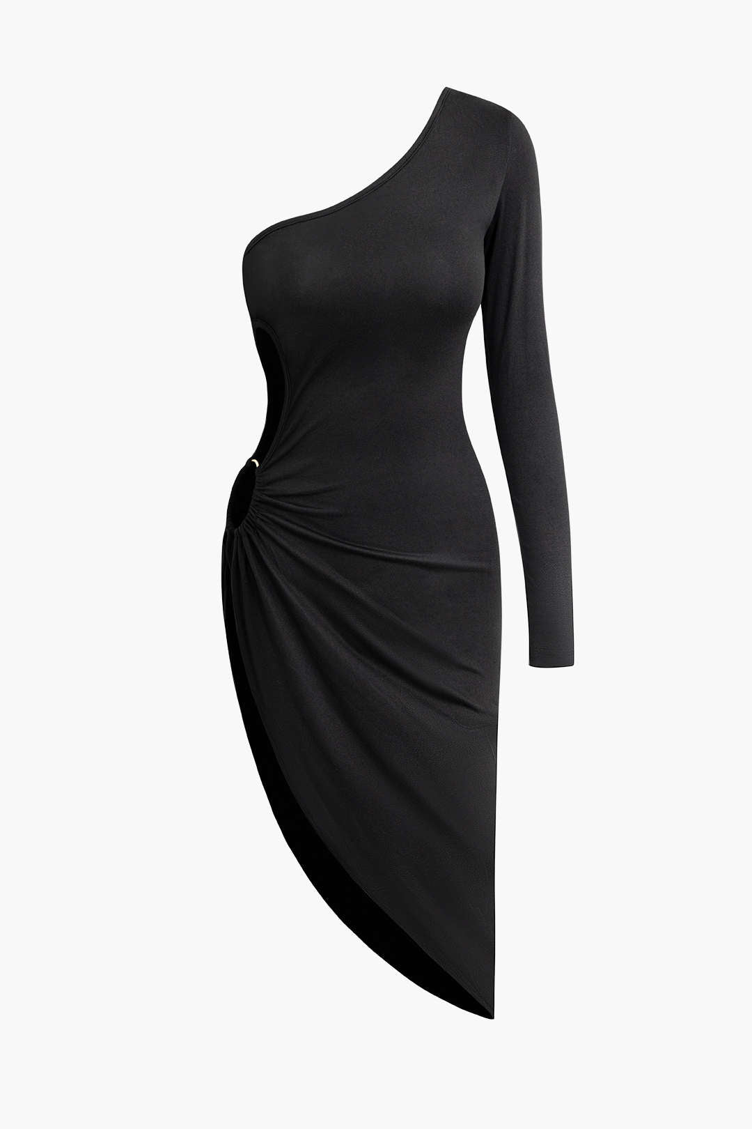 One Shoulder Cut Out Asymmetrical Ruched Mini Dress