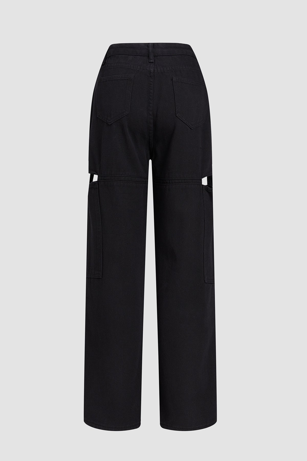 Cut Out Zip Up Straight Leg Casual Pants