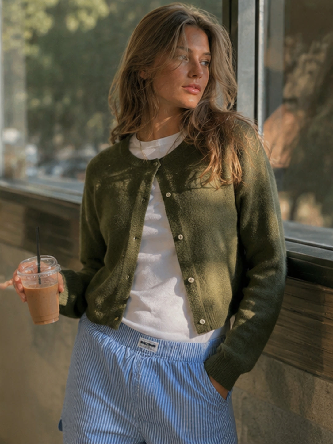 Cropped Knit Button Cardigan