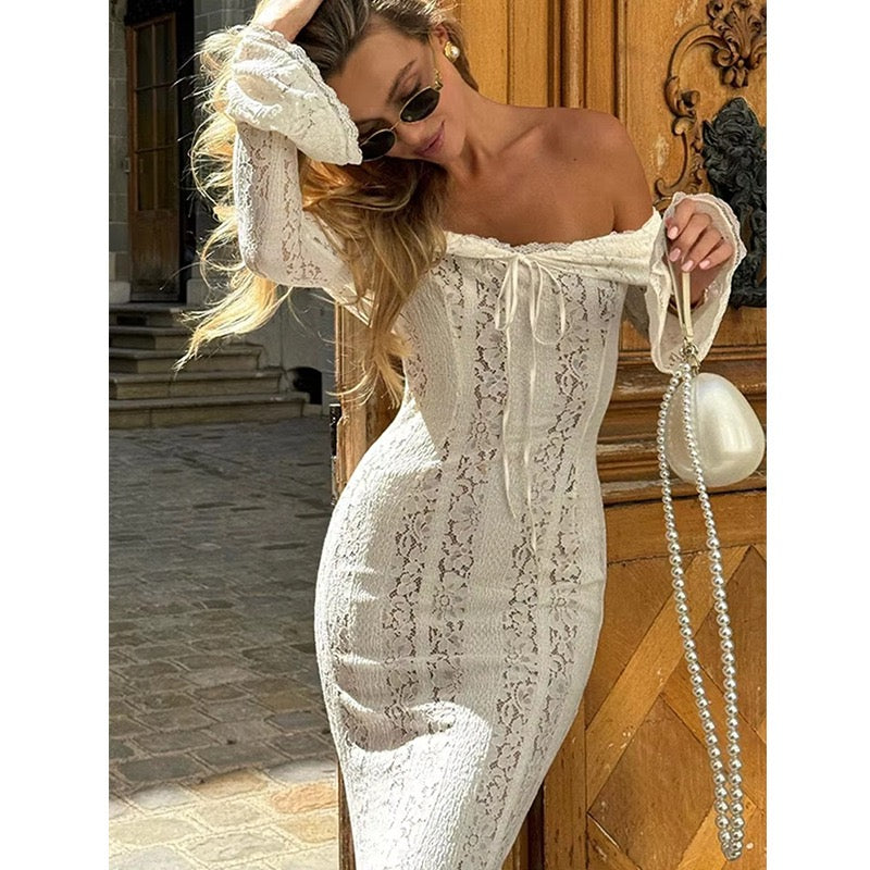 Off-Shoulder Lace Fishtail Dress
