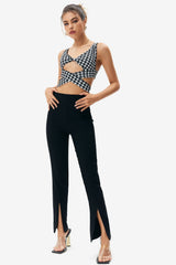 Solid Split Hem High Waisted Pants