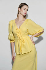 Linen Puff Sleeve Button Down Vacation Set