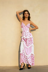 Boho Tie Shoulder Patchwork Floral Dress