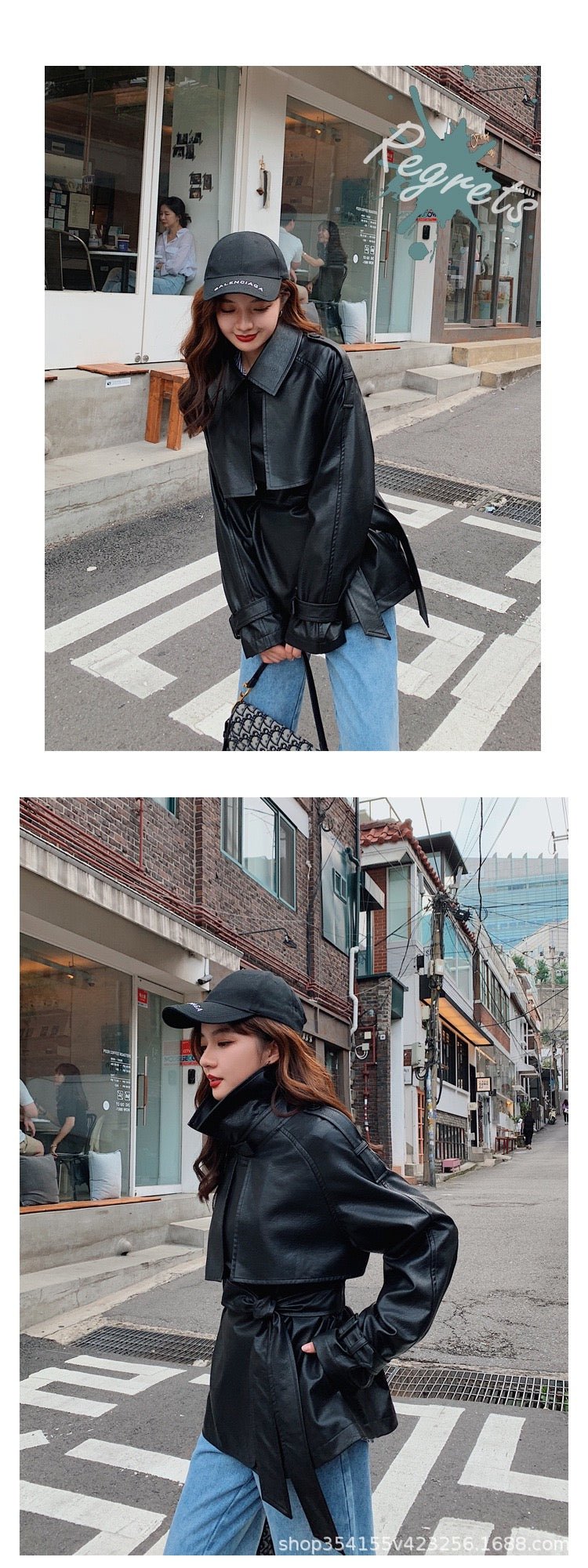 Stand Collar Belted PU Leather Quilted Jacket
