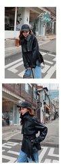 Stand Collar Belted PU Leather Quilted Jacket