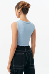 Cut Out Pin Detail Sleeveless Crop Tee