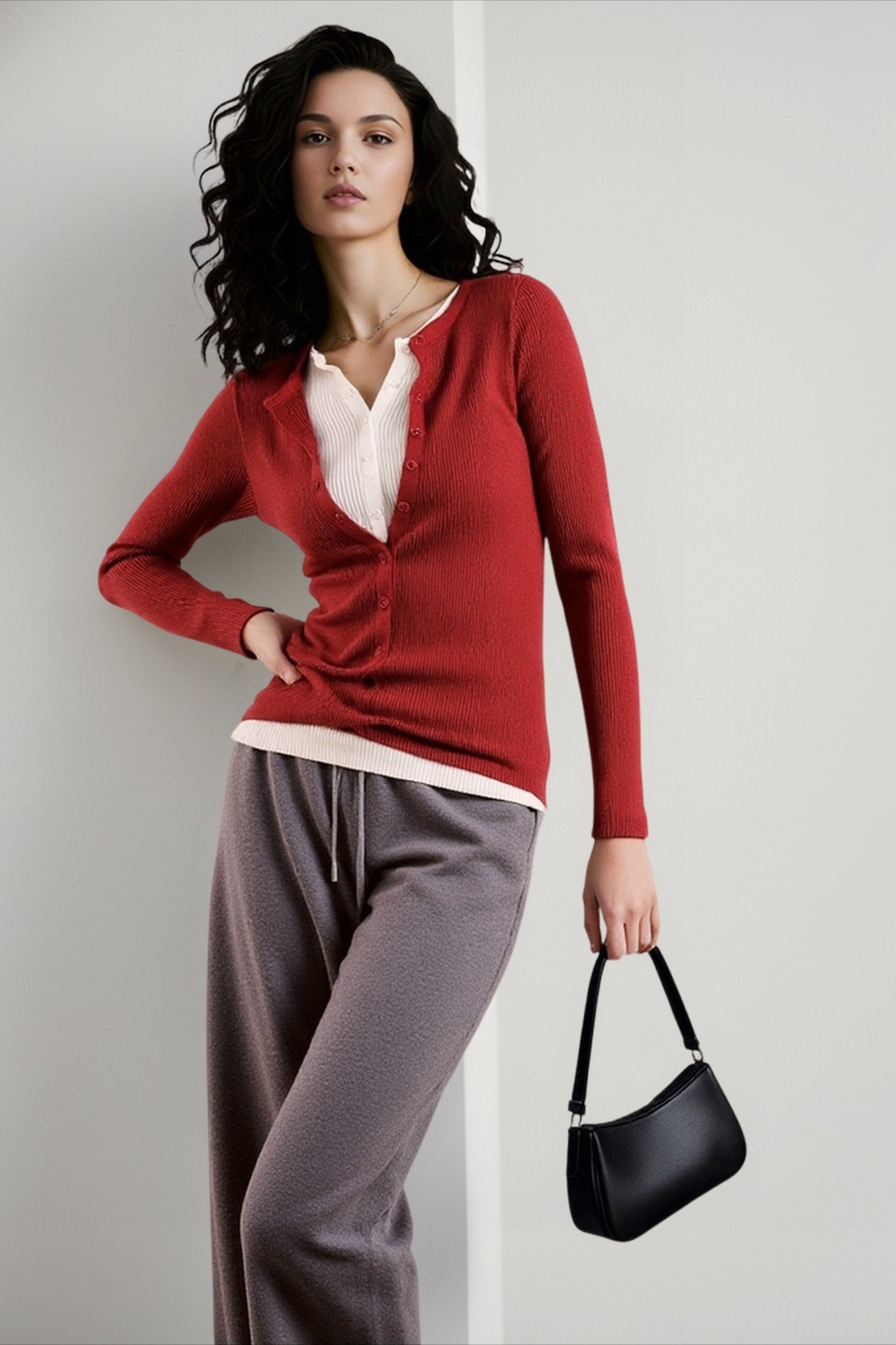Layered Collar Slim Knit Top
