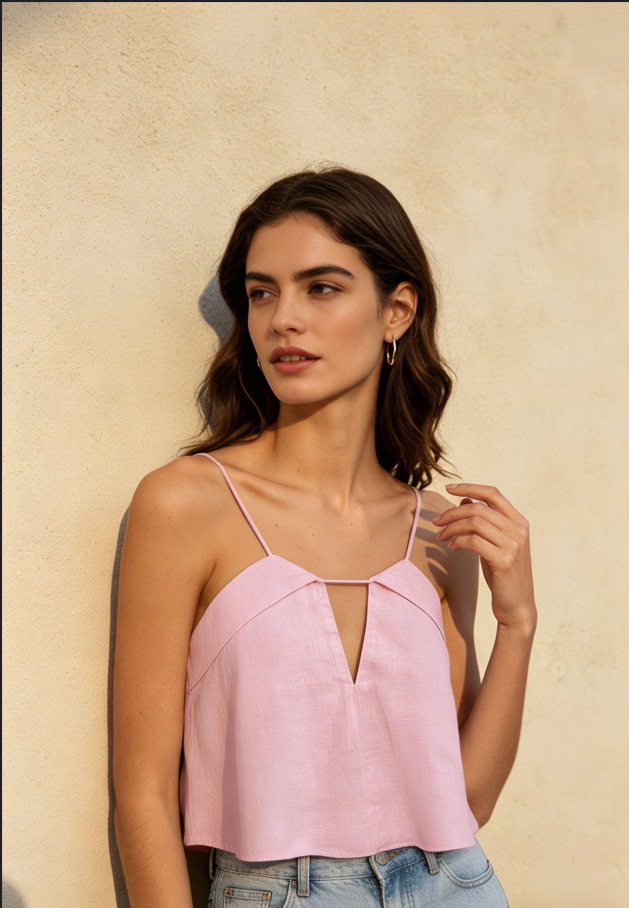 Solid Casual Cropped Triangle Cutout Trendy Cami Top