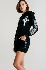 Embroidered Cross Zip Up Hoodie