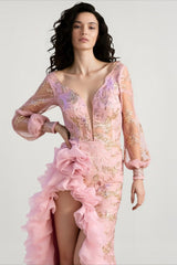 Sheer Train Maxi Party Dress