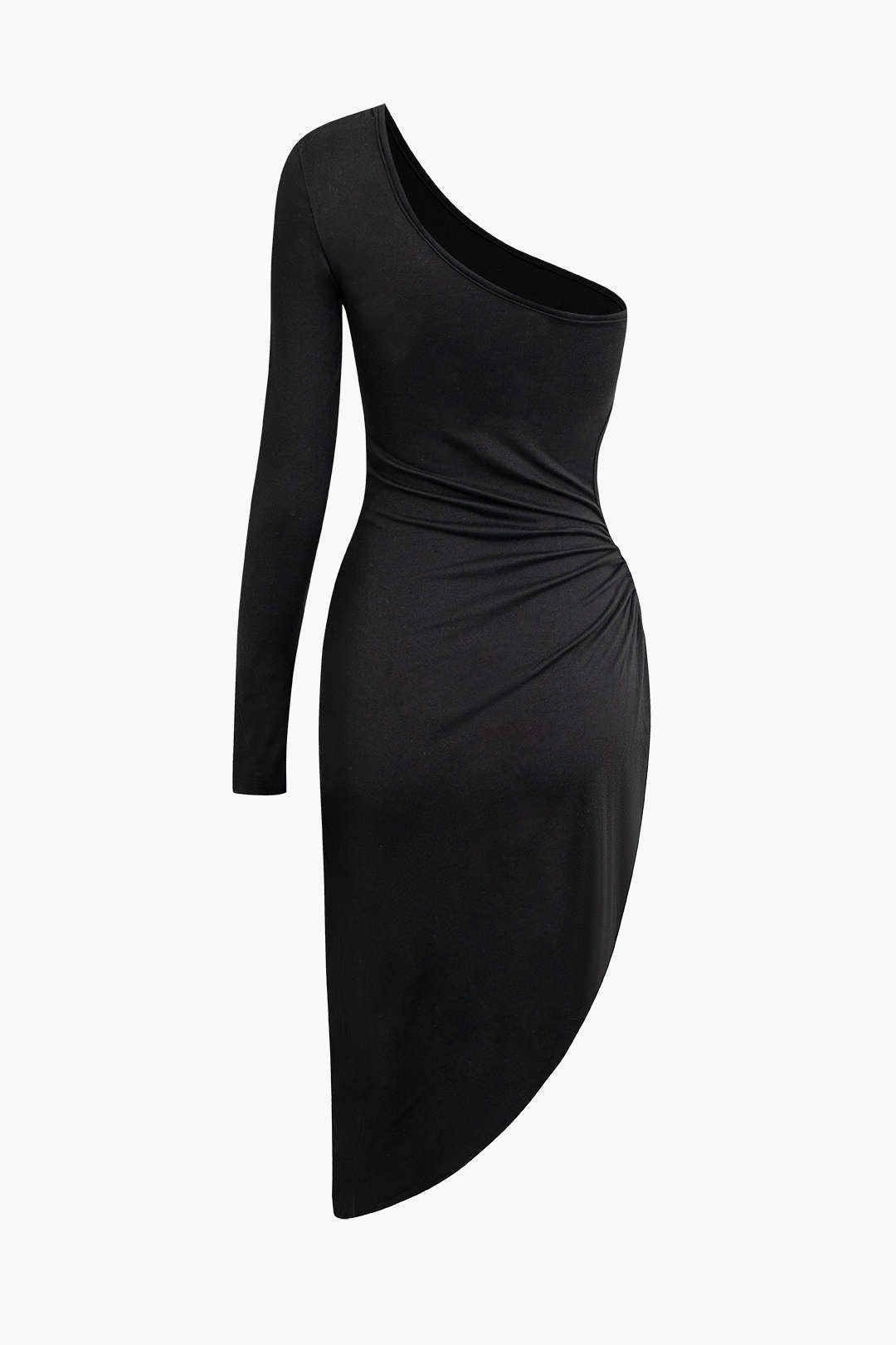 One Shoulder Cut Out Asymmetrical Ruched Mini Dress