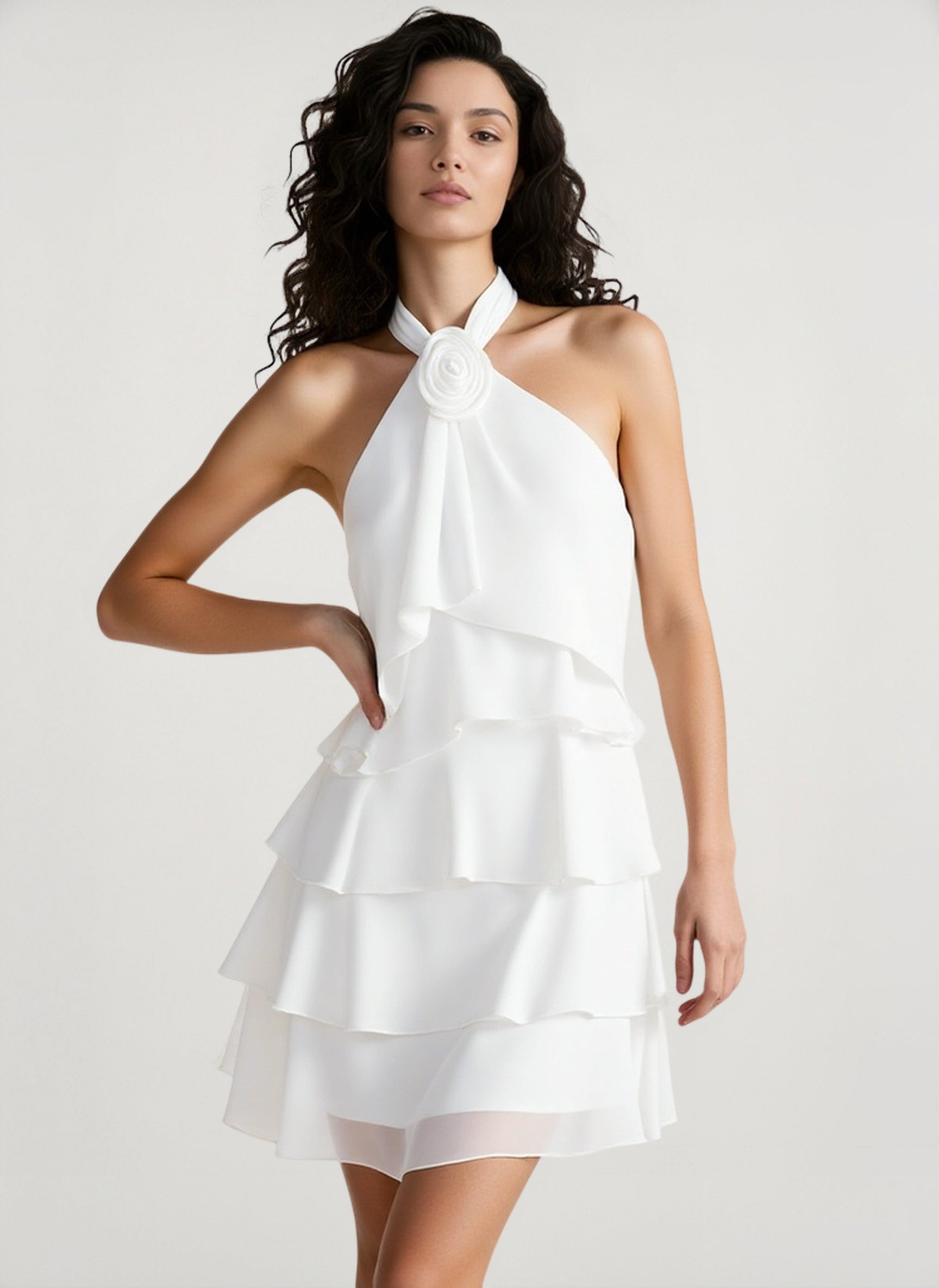 Halter Backless Floral Ruffle Mini Dress