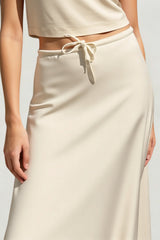 Elegant Lace Trim Tie Waist Midi Skirt