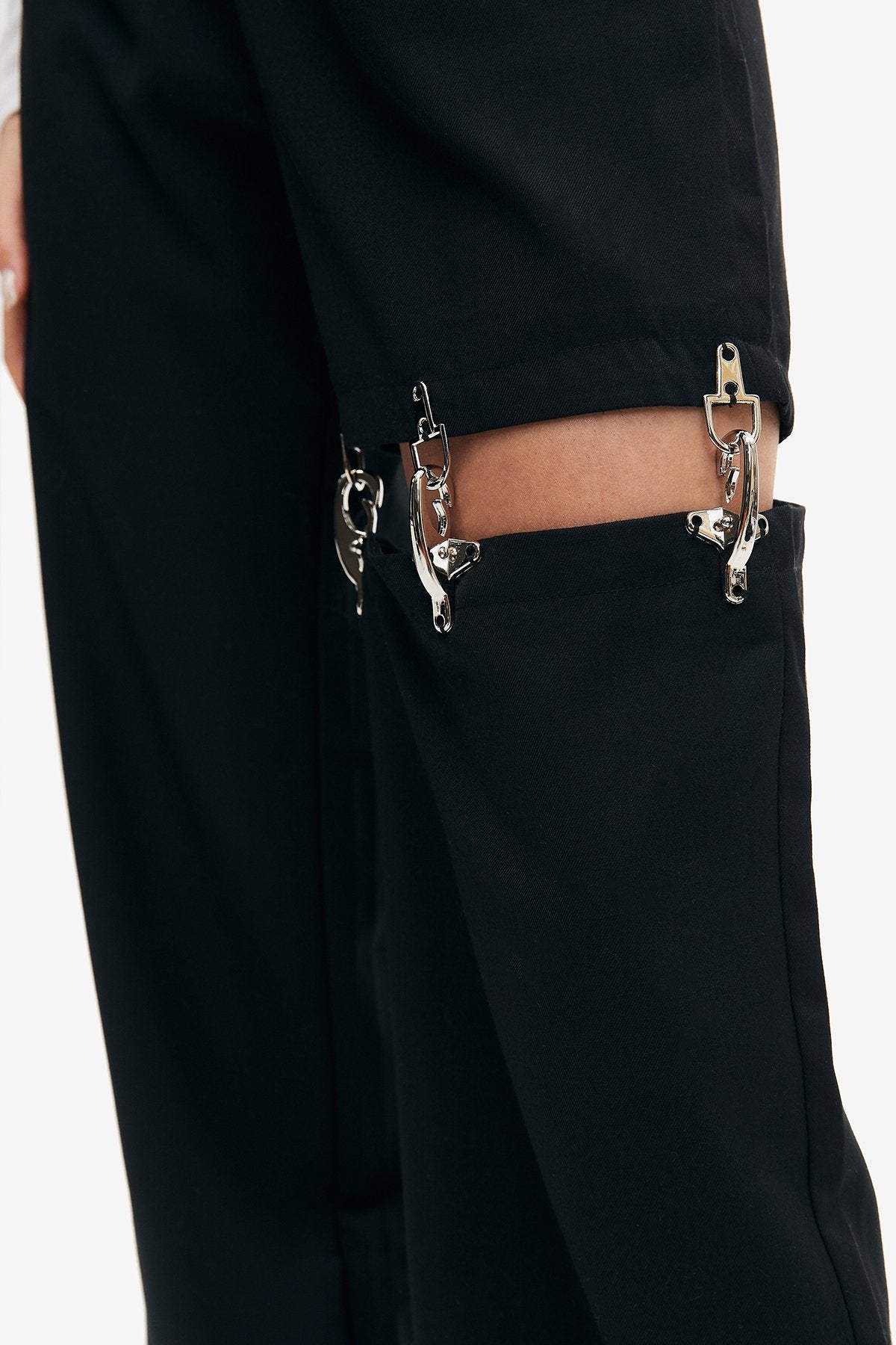 Chain Detail Cut Out Straight Pants