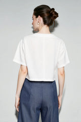 Linen V Neck Short Sleeve Blouse