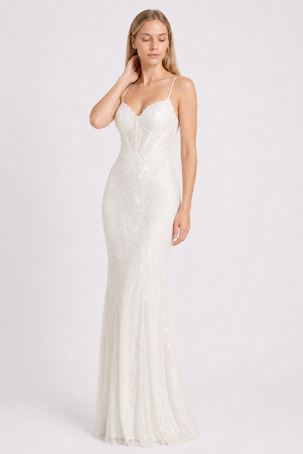 Boned Sequin Embroidered Formal Dress