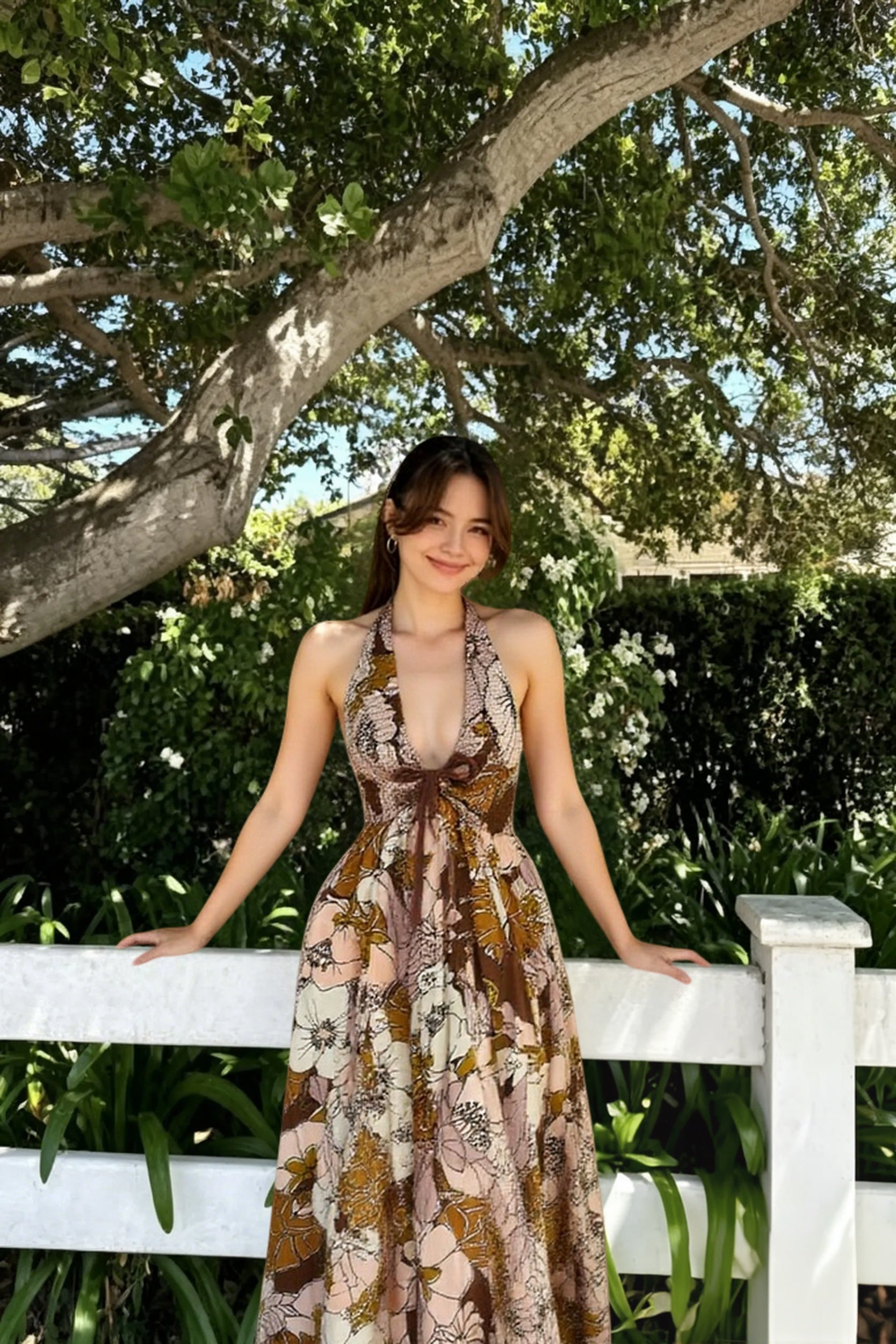 Bayside Floral Print V Neck Cami Chic Boho Dress