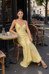 Casual Yellow Print Spaghetti Strap Floral Dress