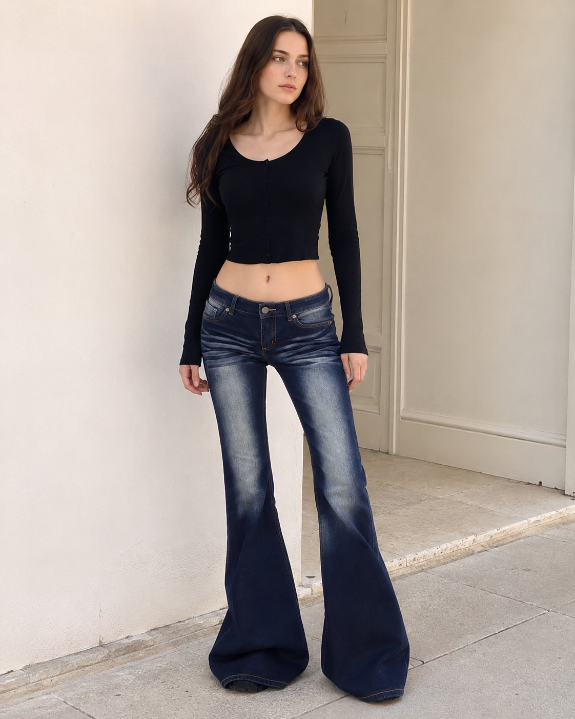 Stretchy Low Waist Flare Jeans