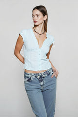V Neck Lace Crop T-shirts