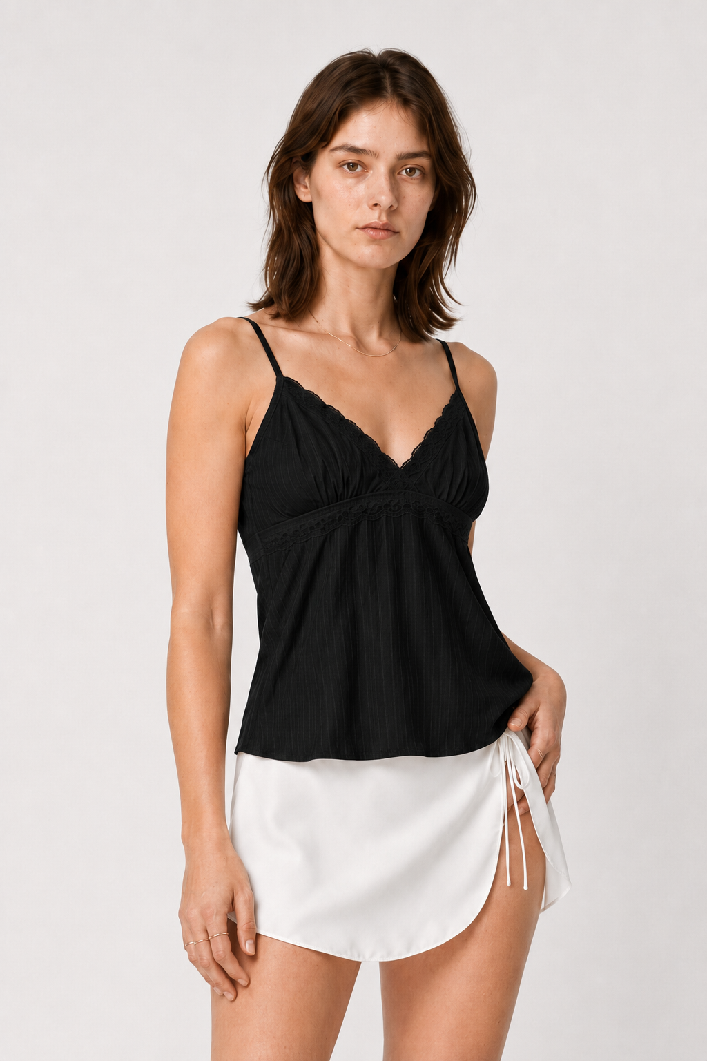Solid Lace Trim Backless Slim Cami Top