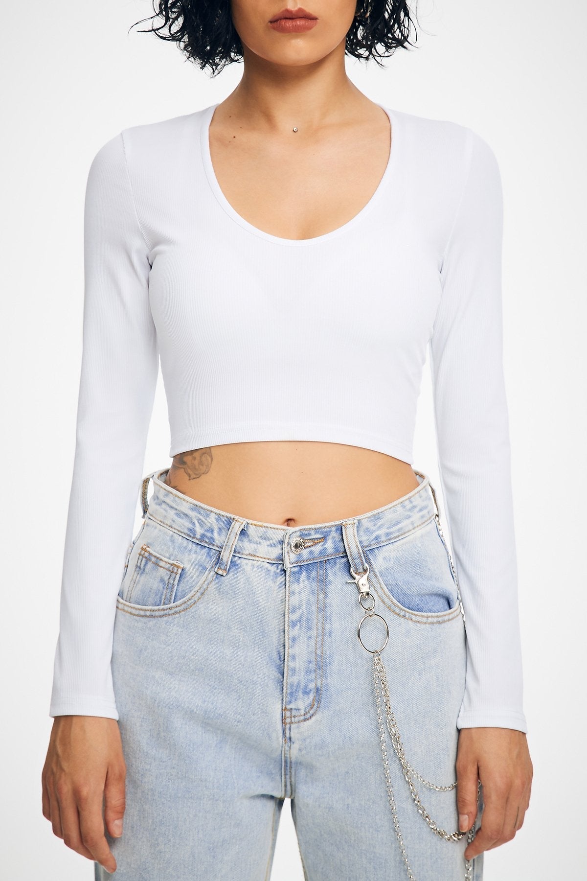 Basic Solid Ribbed Crop Long Sleeve Top