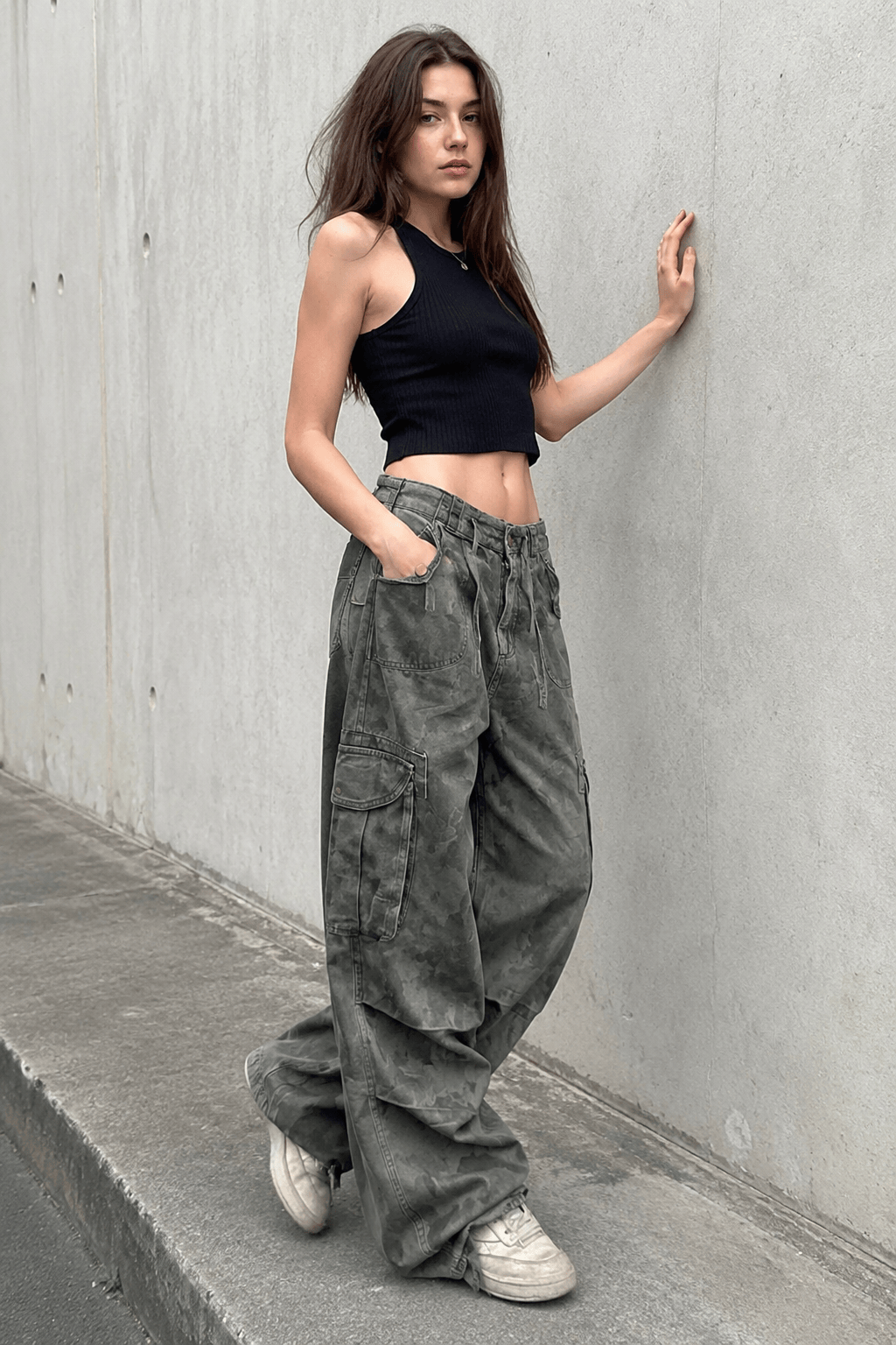 Vintage Camo Wide-Leg Cargo Pant