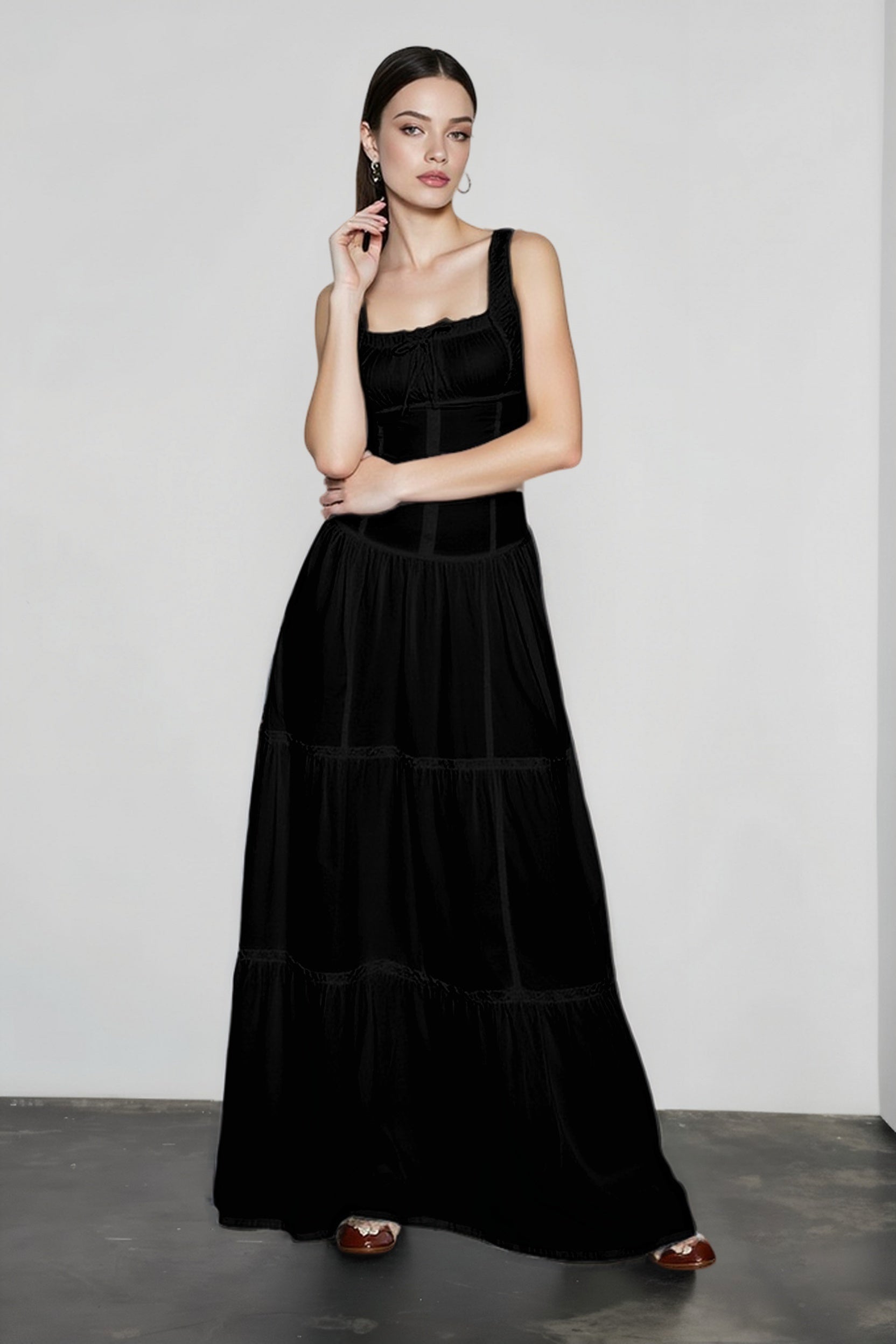 Ruched Front Button Maxi Vacation Dress