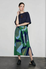 Color Block Print Pleated Vacation Skirt