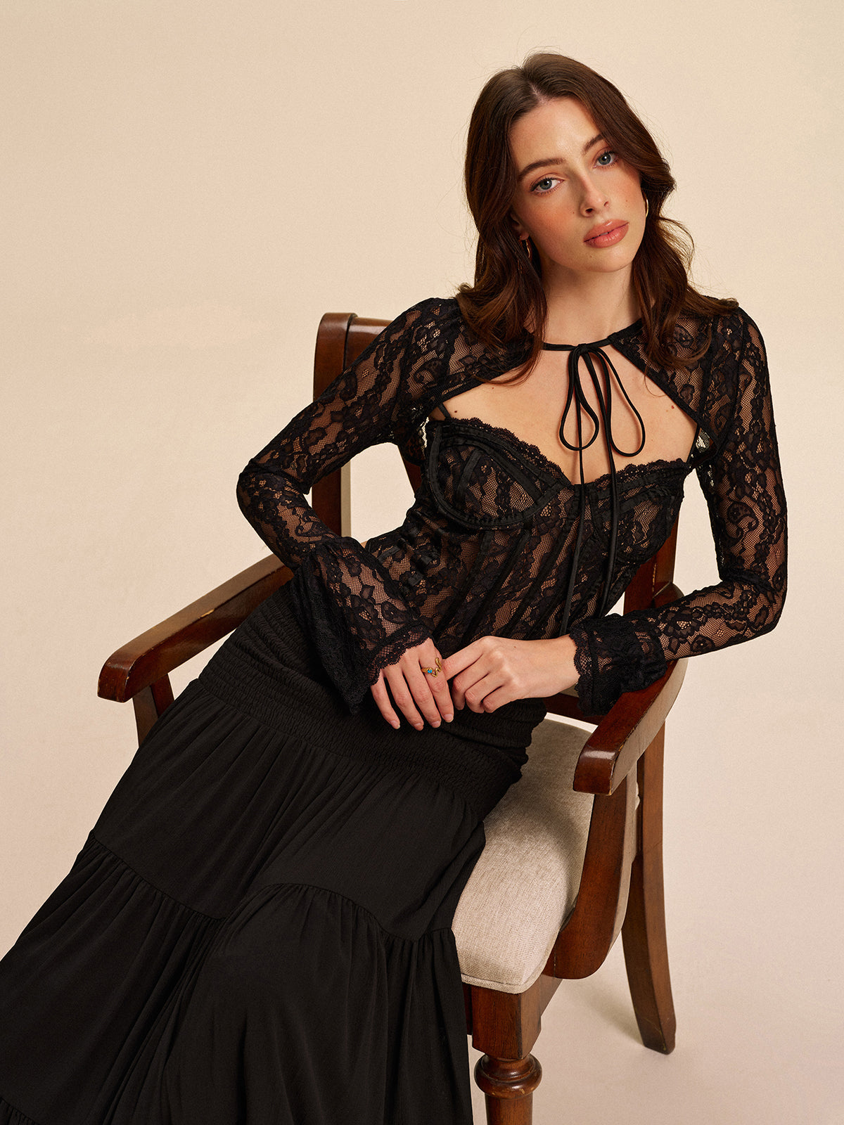 Sweetheart Neck Lace Tie Top