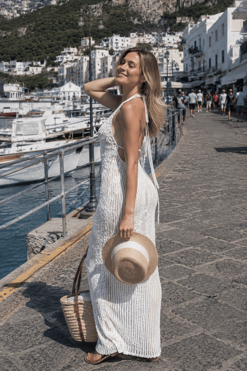 Jacquard Strapless Halter Maxi Dress