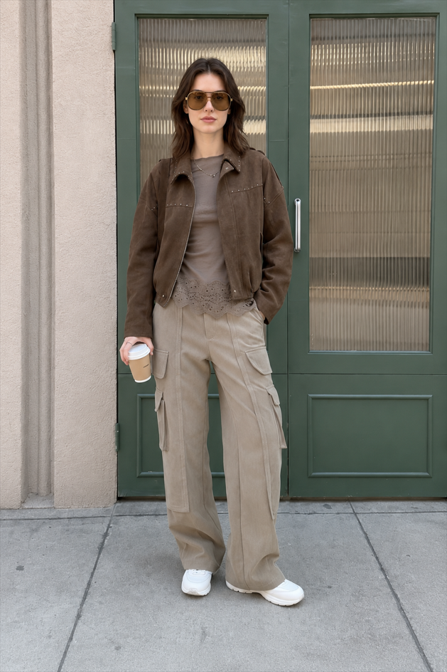 Corduroy Paneled Double Pocket Cargo Pants