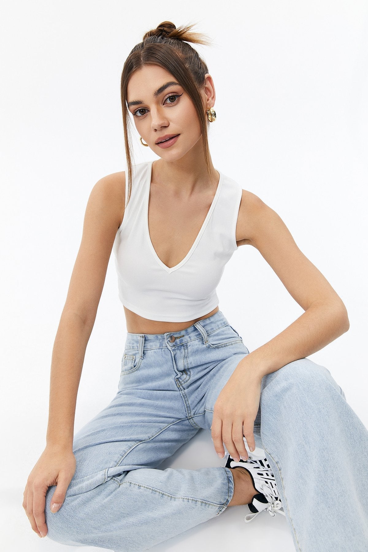 V Neck Sleeveless Ribbed Tank Top