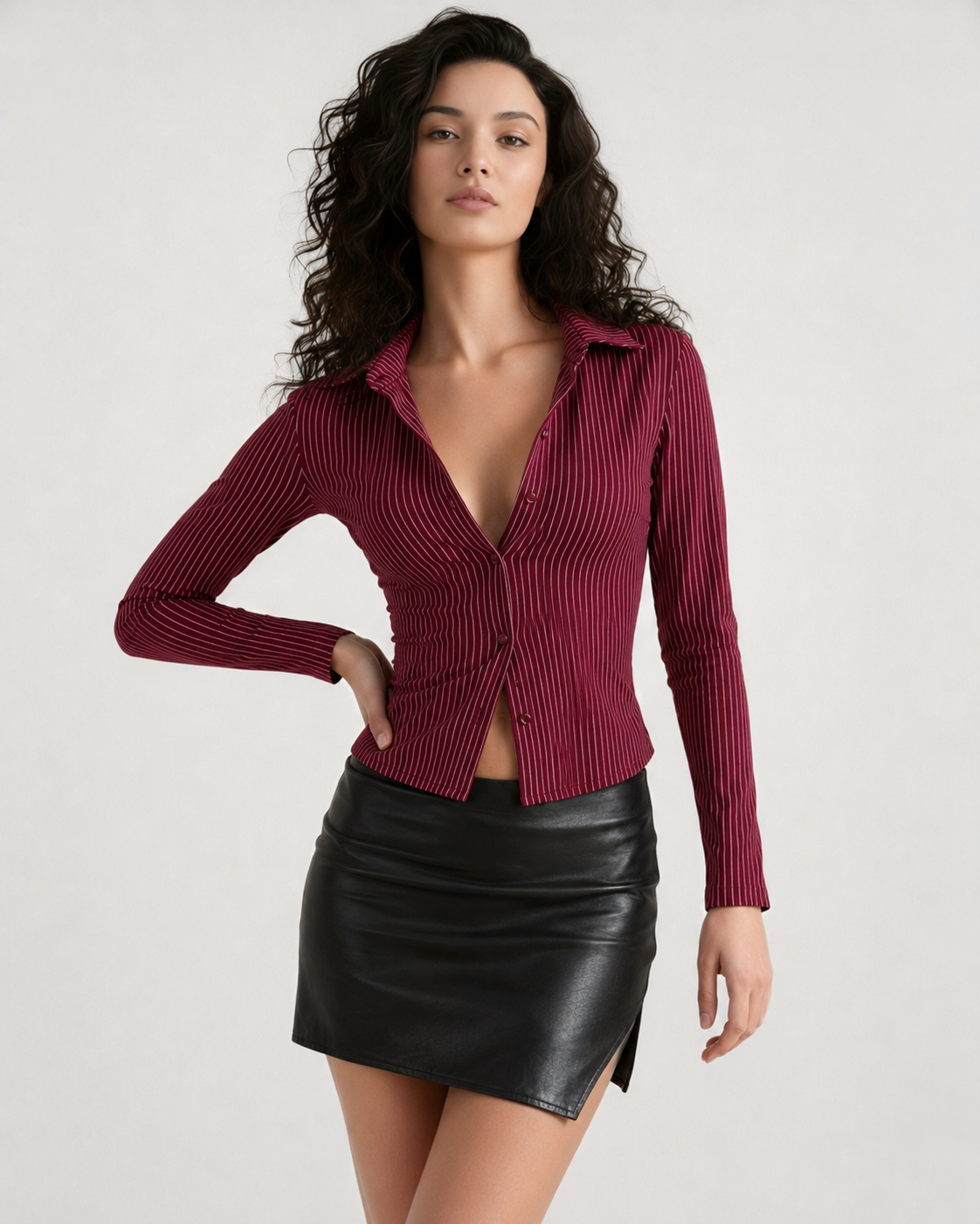 Collared Flared Sleeve Button Front Shirt Blouse