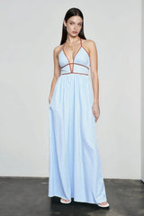 Deep V Striped Halter Vacation Dress