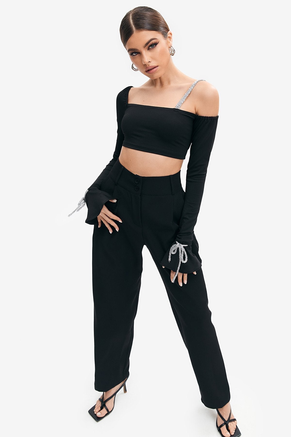 High Waist Button Front Suit Pants