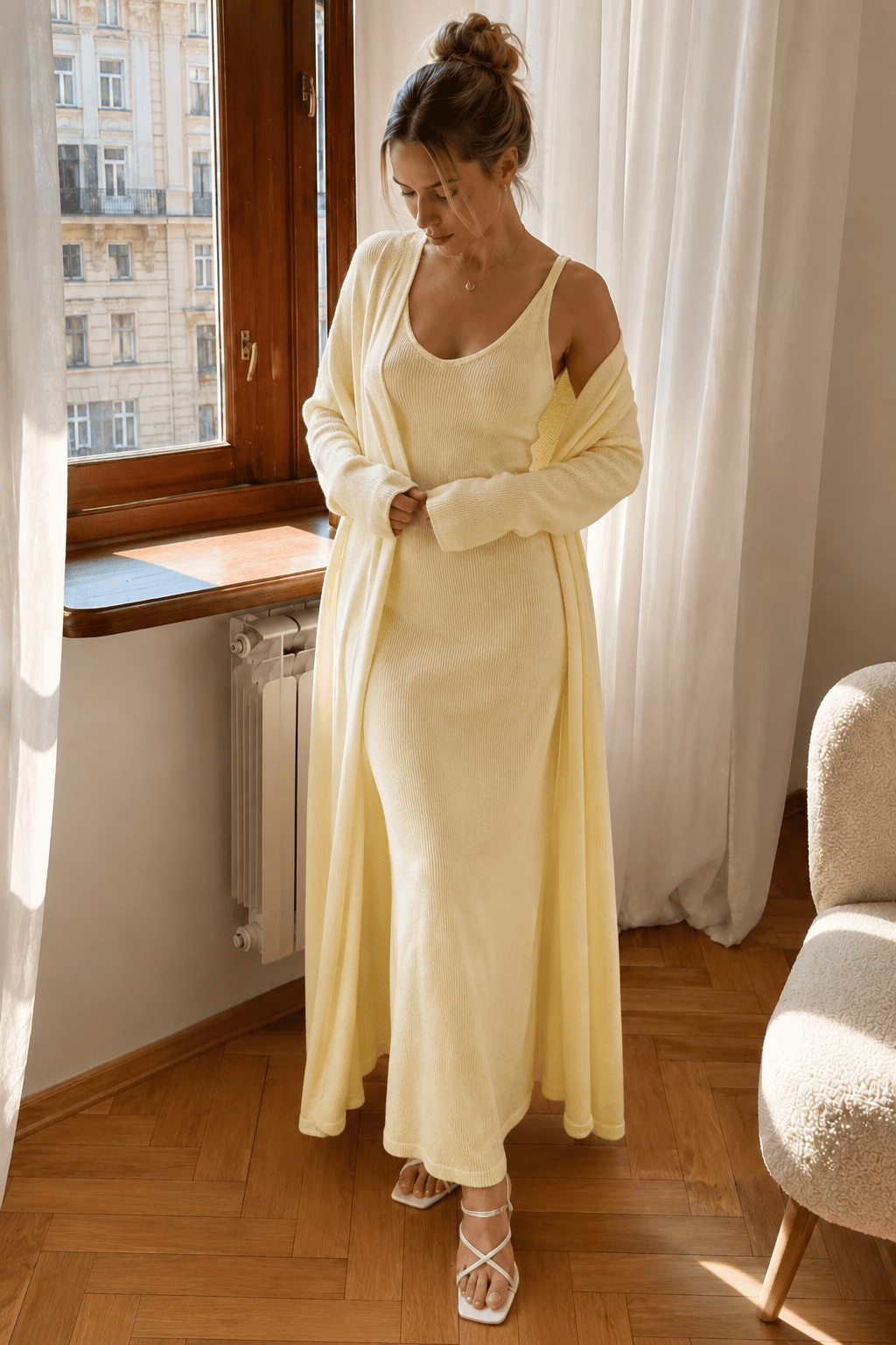 Solid V Neck Cotton Knit Bodycon Two Piece Set