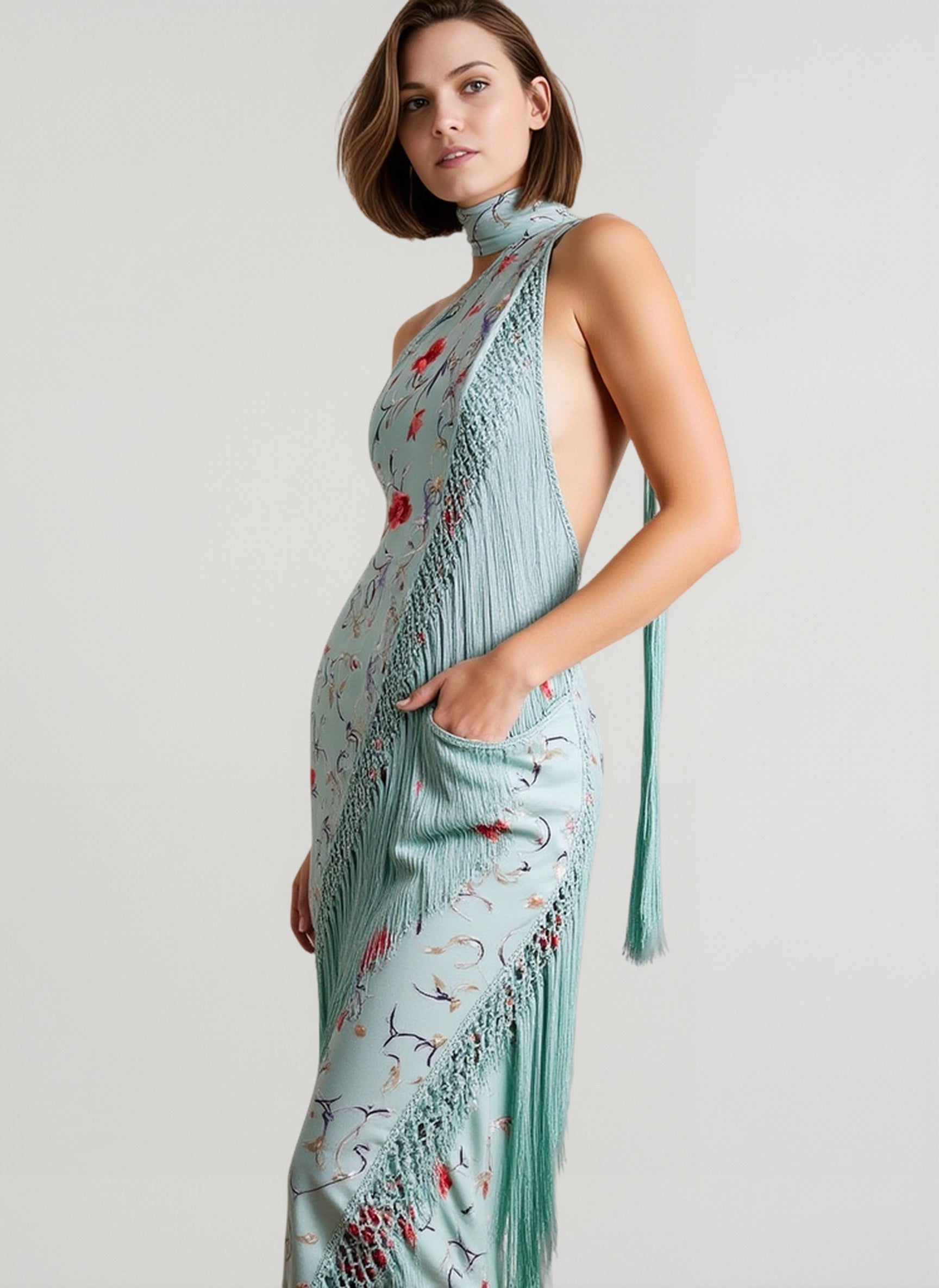 Print Tassels Sleeveless Backless Floral Dress