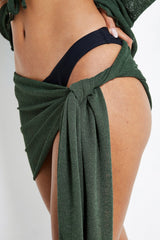 Plunging Neck Long Sleeve Top & Tie Side Skirt Set Without Underwear