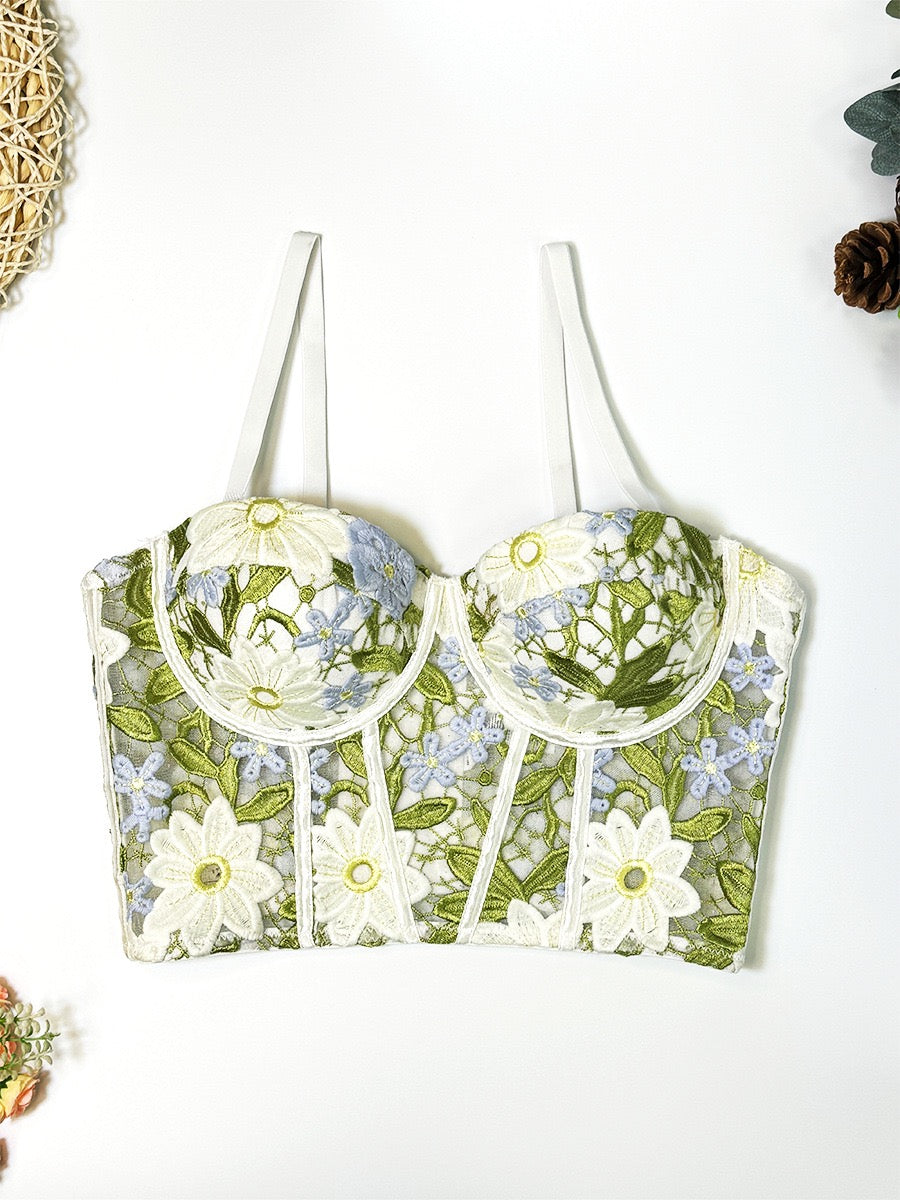 Floral Embroidered Sweetheart Corset
