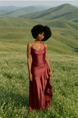 Satin Spaghetti Strap Backless Tie Elegant  Formal Dress