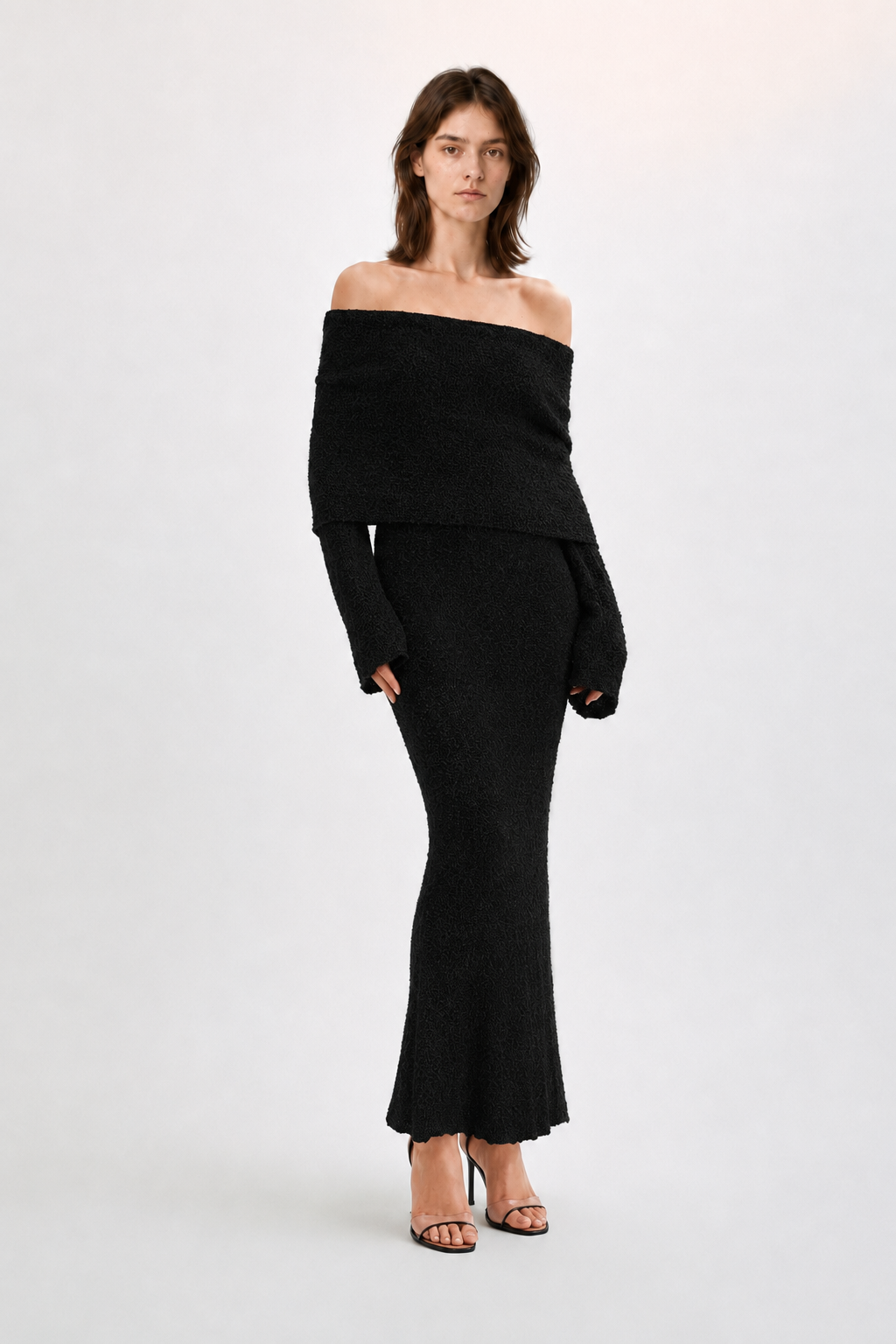 Off Shoulder One Shoulder Knit Sweater Dress