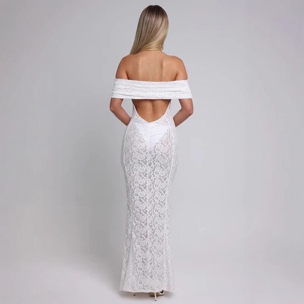Lace Backless Dress With Shawl