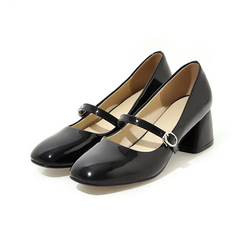 Abby Women's Mid Heel Buckle Black Shoes