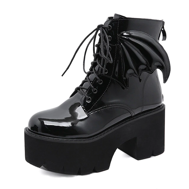 Archy Womens Angel Wing Patent Leather Ankle Booties